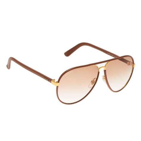 gucci gg 2887 s uyz cuir brown leather aviator sunglasses|Gucci™ GG0287S Aviator Sunglasses .